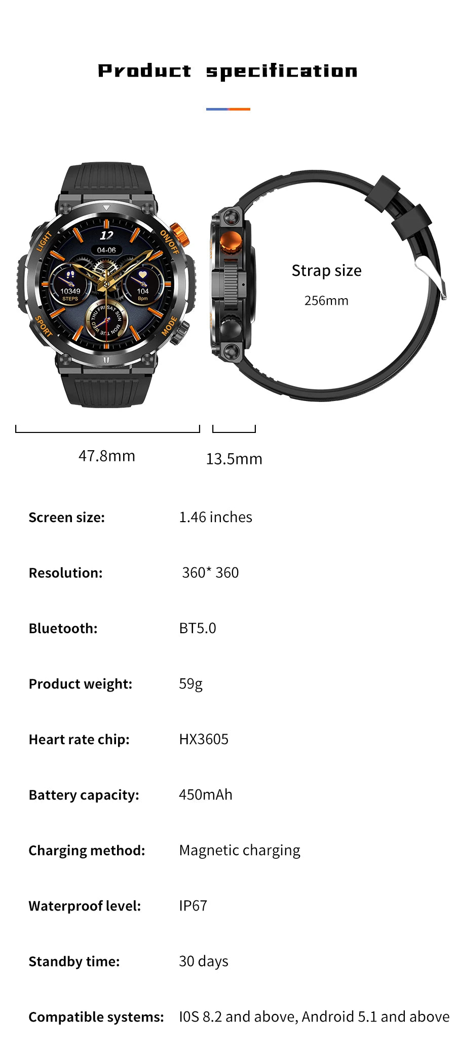 Men's Waterproof Touch Screen Bluetooth Smartwatch