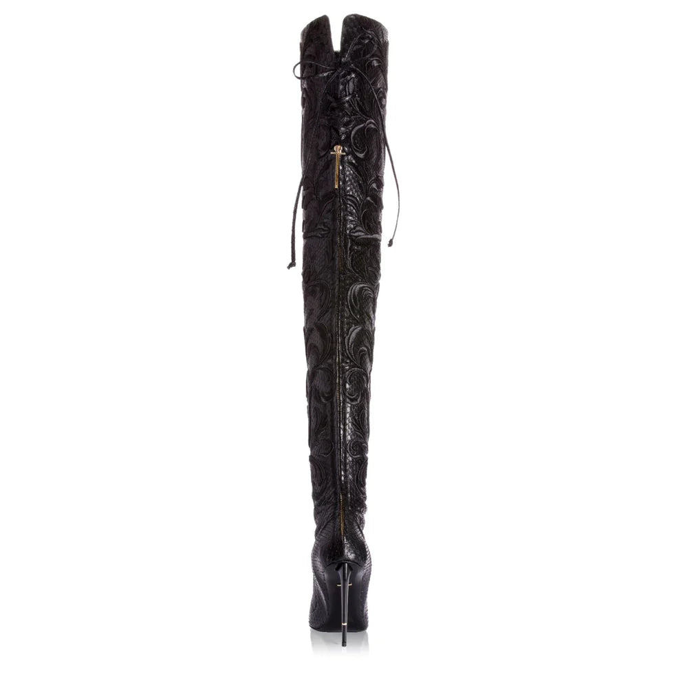 Taro - Luxurious Designer Embroidered Over The Knee Boots