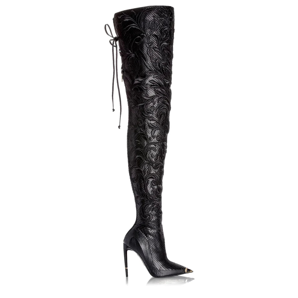 Taro - Luxurious Designer Embroidered Over The Knee Boots