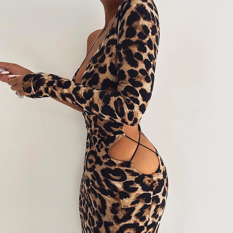 The Woman Wears Spots - Hollowed Out Leopard Print Dress