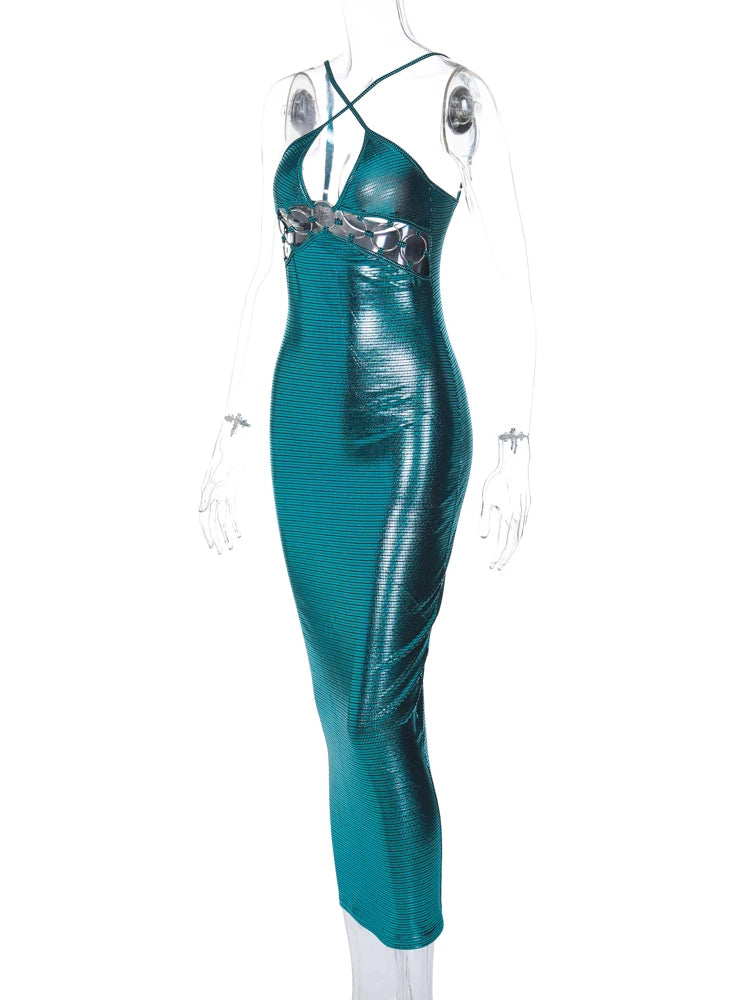 Miss Mermaid - Shiny Backless Halter Dress