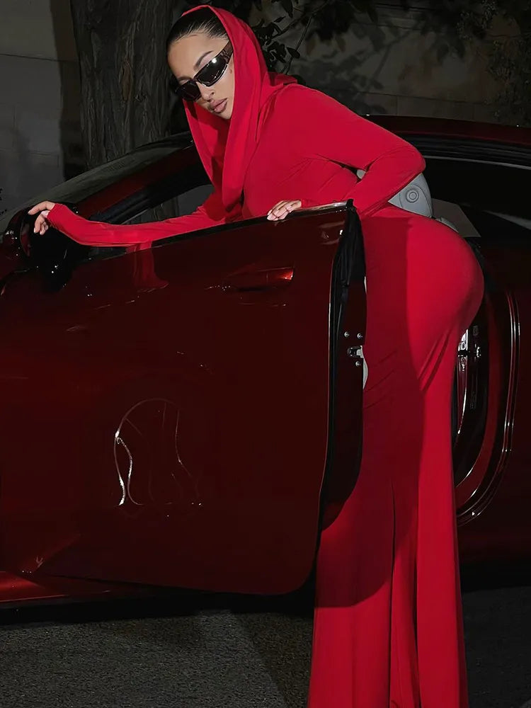 Riding Hood - Hooded Bodycon Maxi Dress