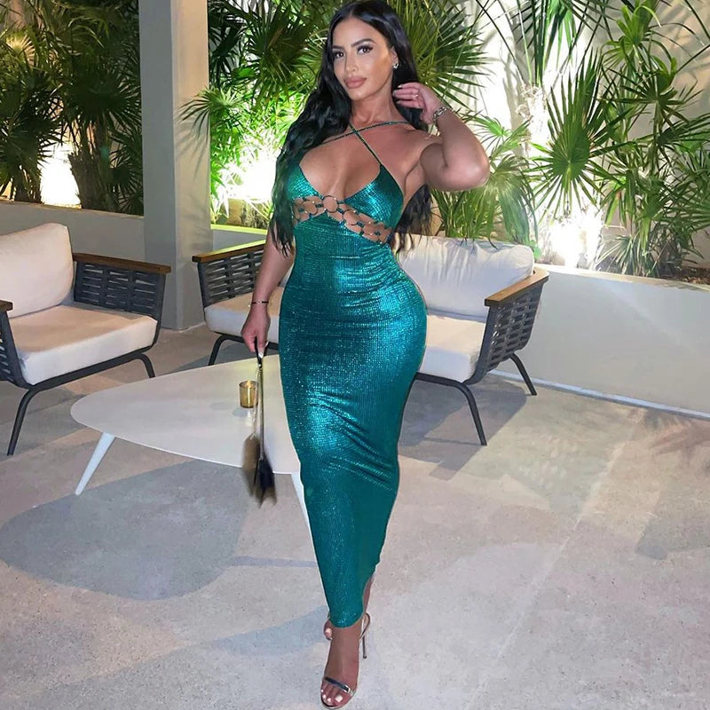 Miss Mermaid - Shiny Backless Halter Dress