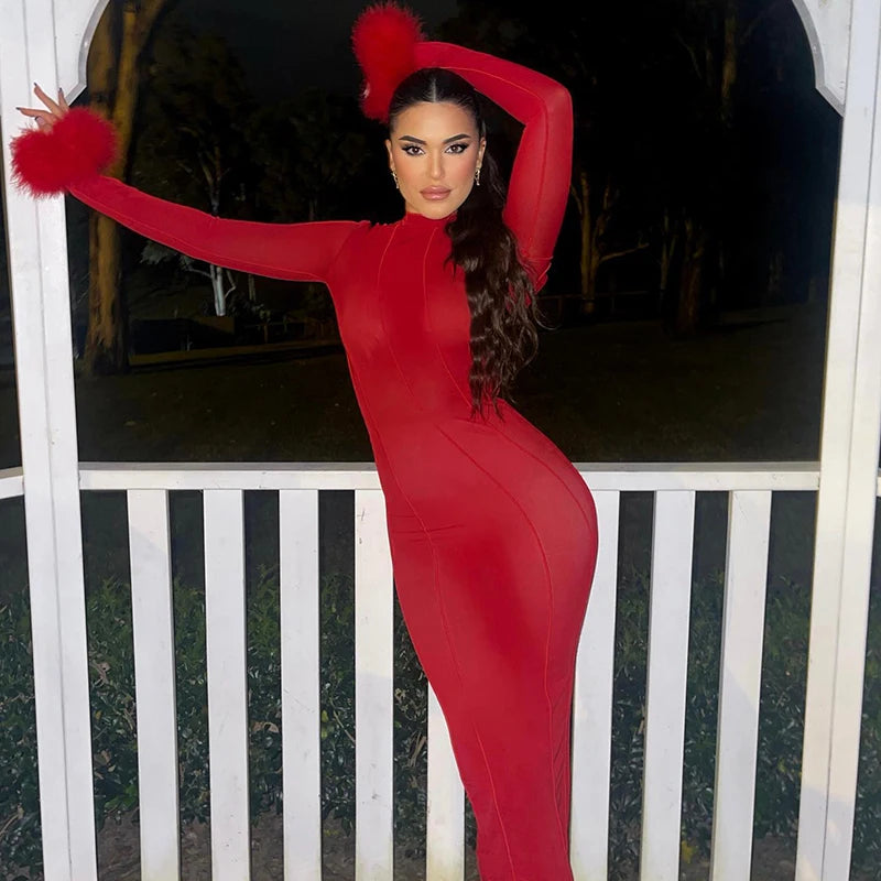 Robin - Red Knit Backless Bodycon Dress