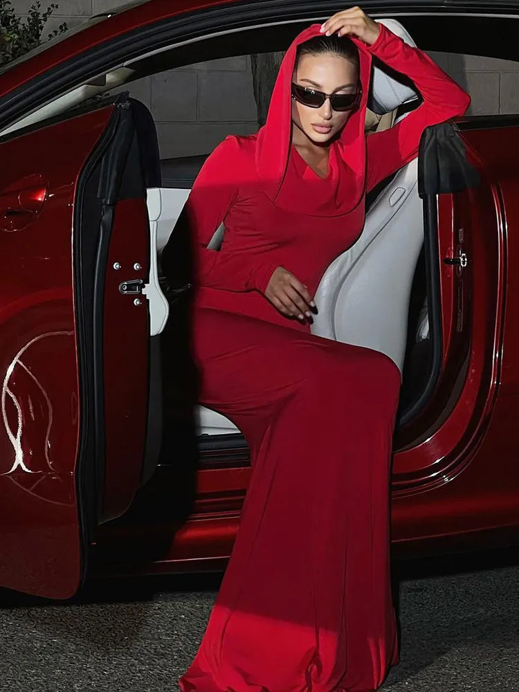 Riding Hood - Hooded Bodycon Maxi Dress