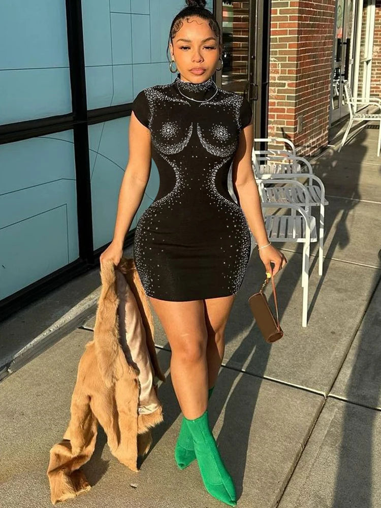 Stephania - Sexy Bling Bodycon Mini Dress