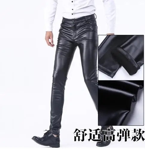 Men's Stretch PU Leather Biker Pants