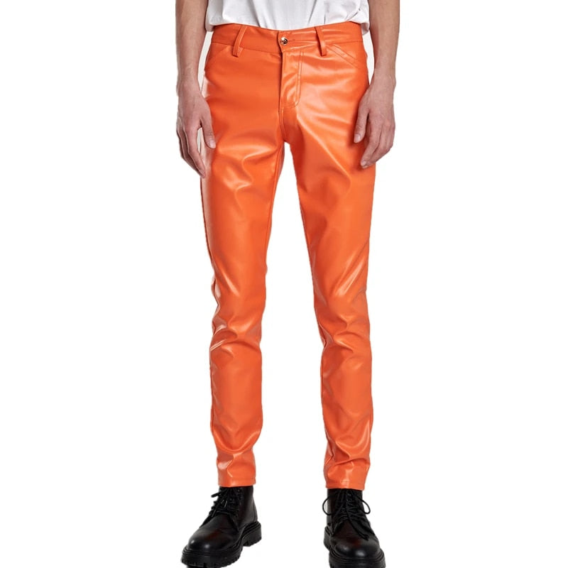 Men's Stretch PU Leather Biker Pants