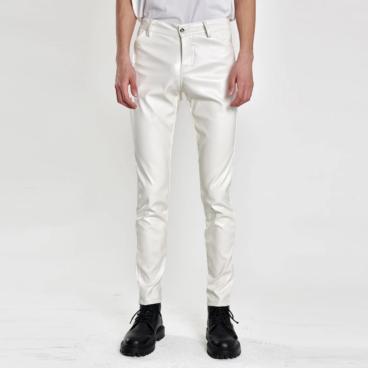 Men's Stretch PU Leather Biker Pants