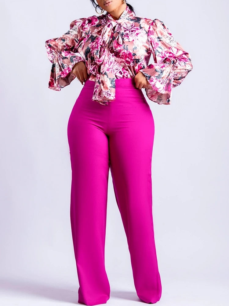 Fiona - Two-Piece Floral Print Blouse And Pants Set