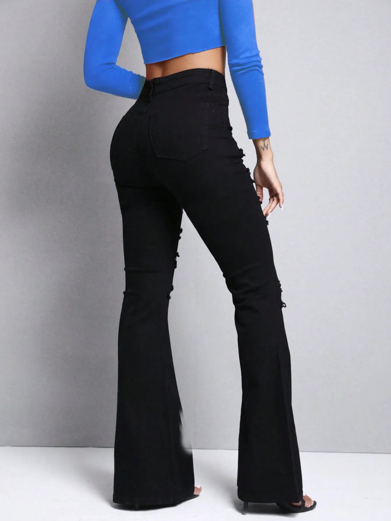 BellA - Women High Waist Stretchy Ripped Flare Pants