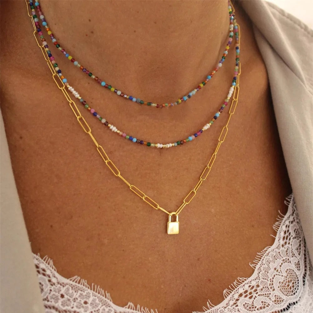 Arlo - Multilayer Boho Colorful Bead Chain Necklace