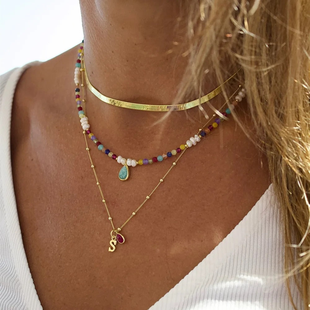 Arlo - Multilayer Boho Colorful Bead Chain Necklace