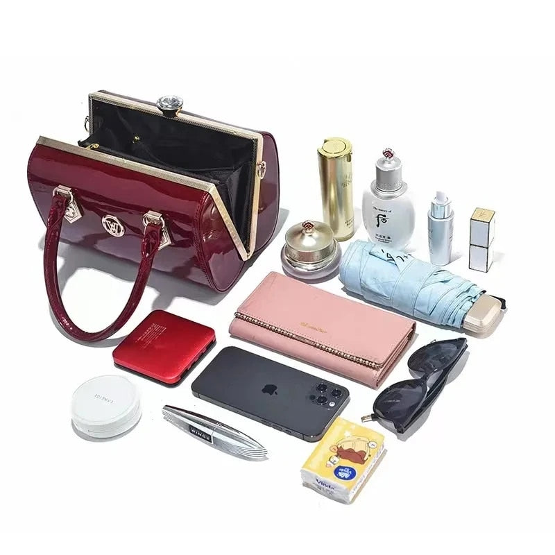 Wendy - Luxury Patent Leather Women's Handbag with Rhinestone Decor