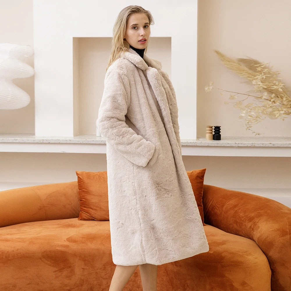 Cozy Vibes - Winter Warm, Thick Plush Faux Rabbit Fur Coat