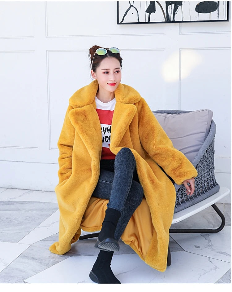 Cozy Vibes - Winter Warm, Thick Plush Faux Rabbit Fur Coat