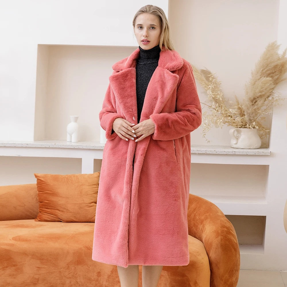 Cozy Vibes - Winter Warm, Thick Plush Faux Rabbit Fur Coat