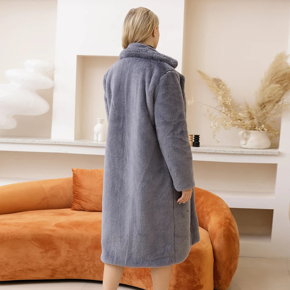 Cozy Vibes - Winter Warm, Thick Plush Faux Rabbit Fur Coat