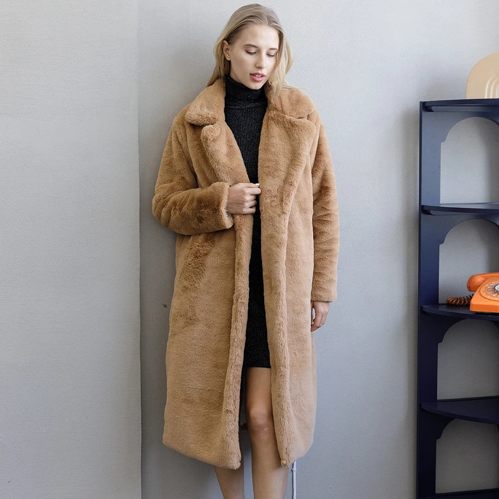 Cozy Vibes - Winter Warm, Thick Plush Faux Rabbit Fur Coat