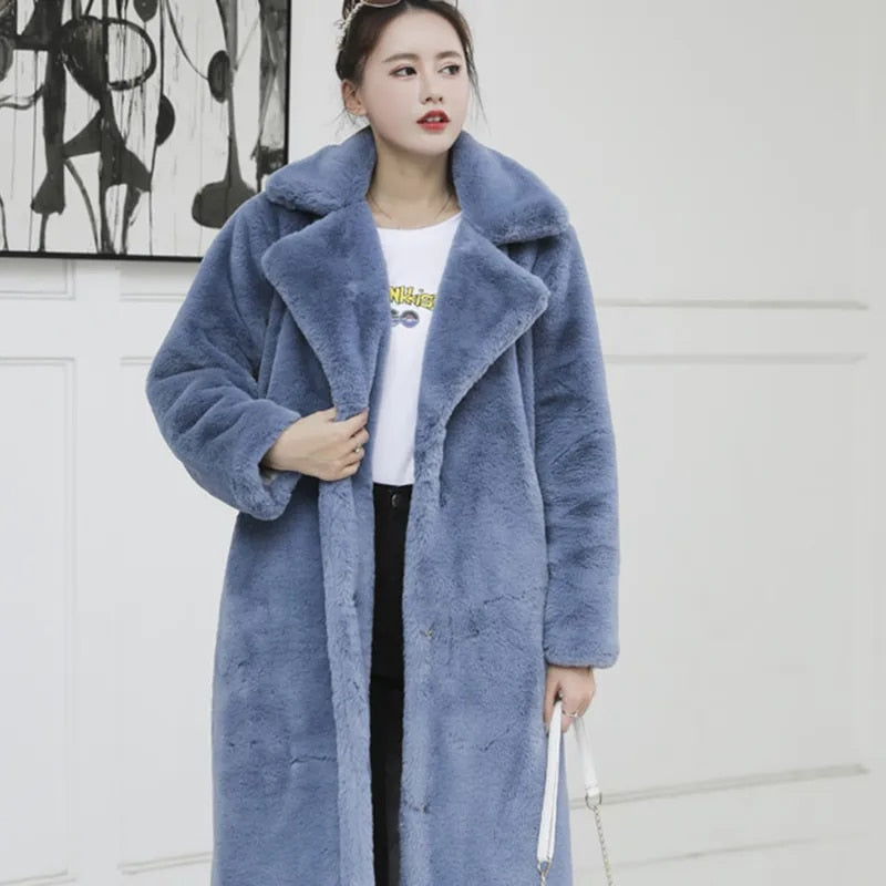 Cozy Vibes - Winter Warm, Thick Plush Faux Rabbit Fur Coat