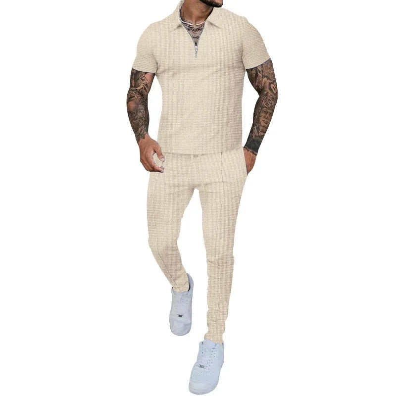 Mark - Men's Short-Sleeved Two-Piece Zipper Polo Set