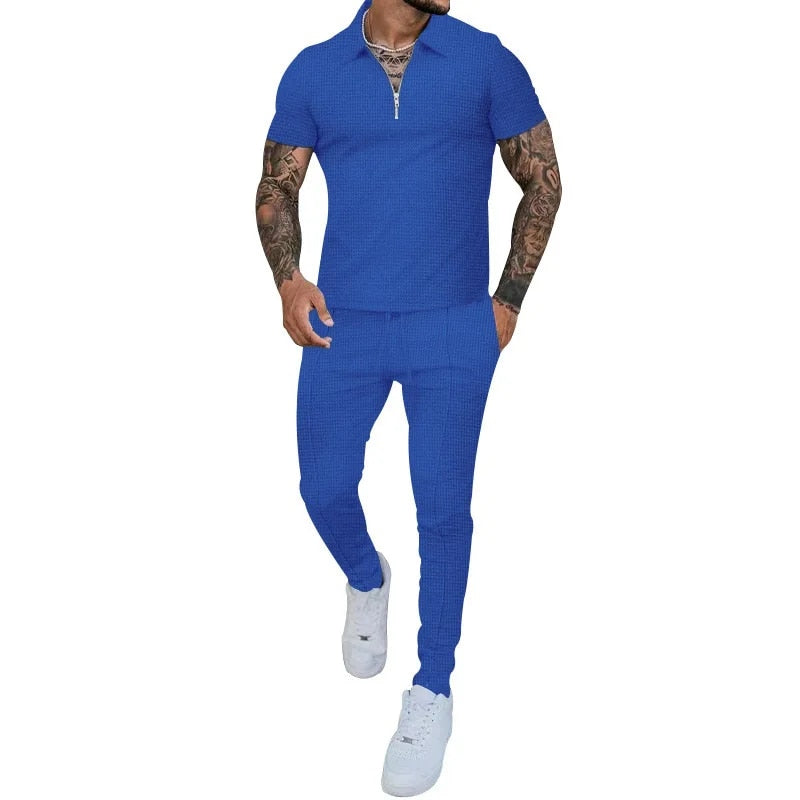 Mark - Men's Short-Sleeved Two-Piece Zipper Polo Set