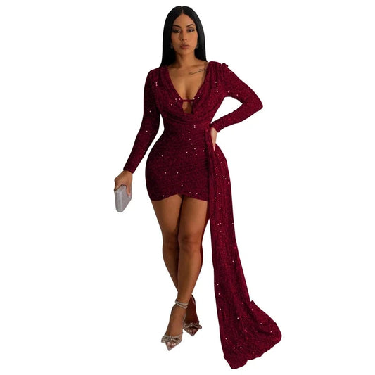 Draped In Beauty - Sequin Evening Drape Mini Dress