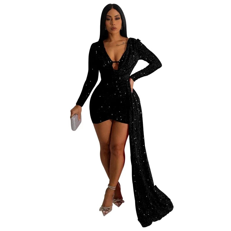 Draped In Beauty - Sequin Evening Drape Mini Dress