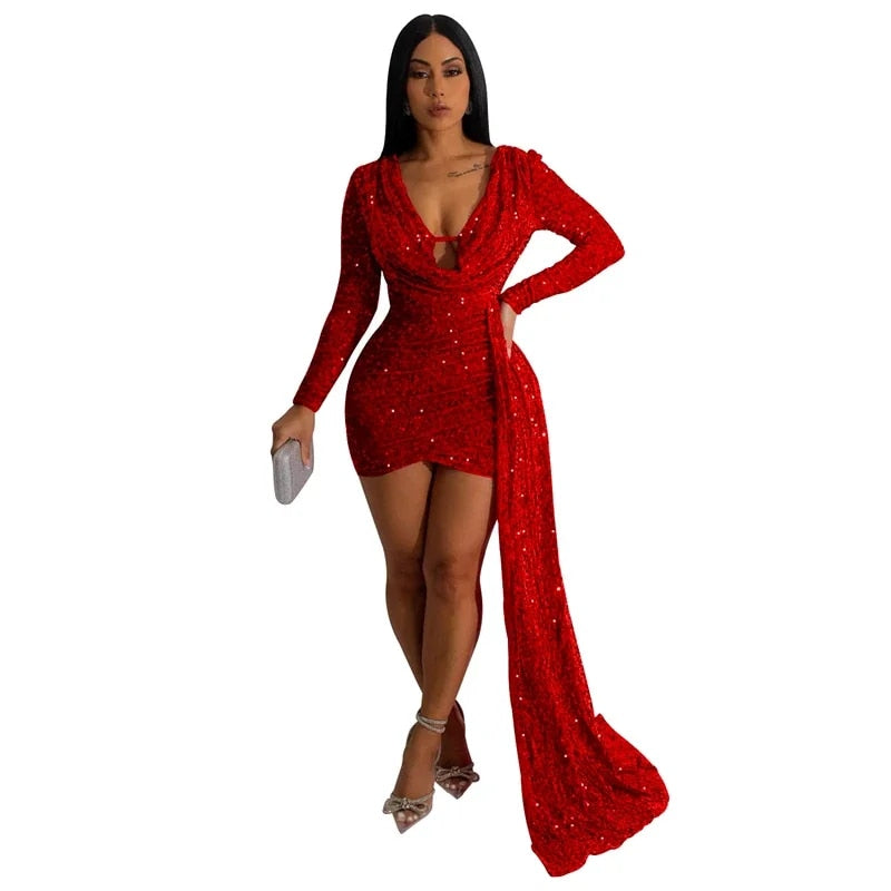 Draped In Beauty - Sequin Evening Drape Mini Dress