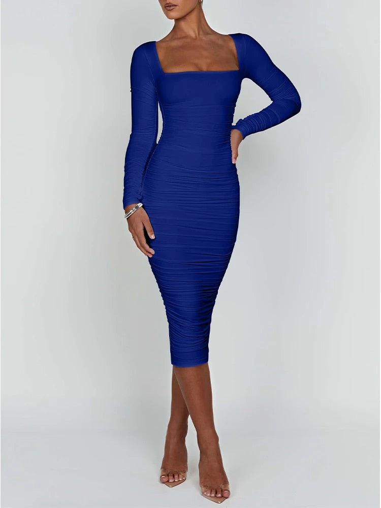 Sadie - Ladies' Long-Sleeved Ruched Bodycon Dress