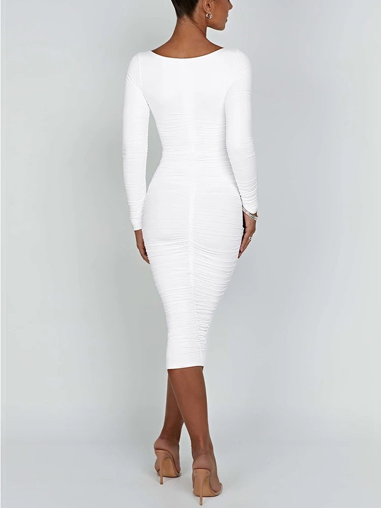 Sadie - Ladies' Long-Sleeved Ruched Bodycon Dress