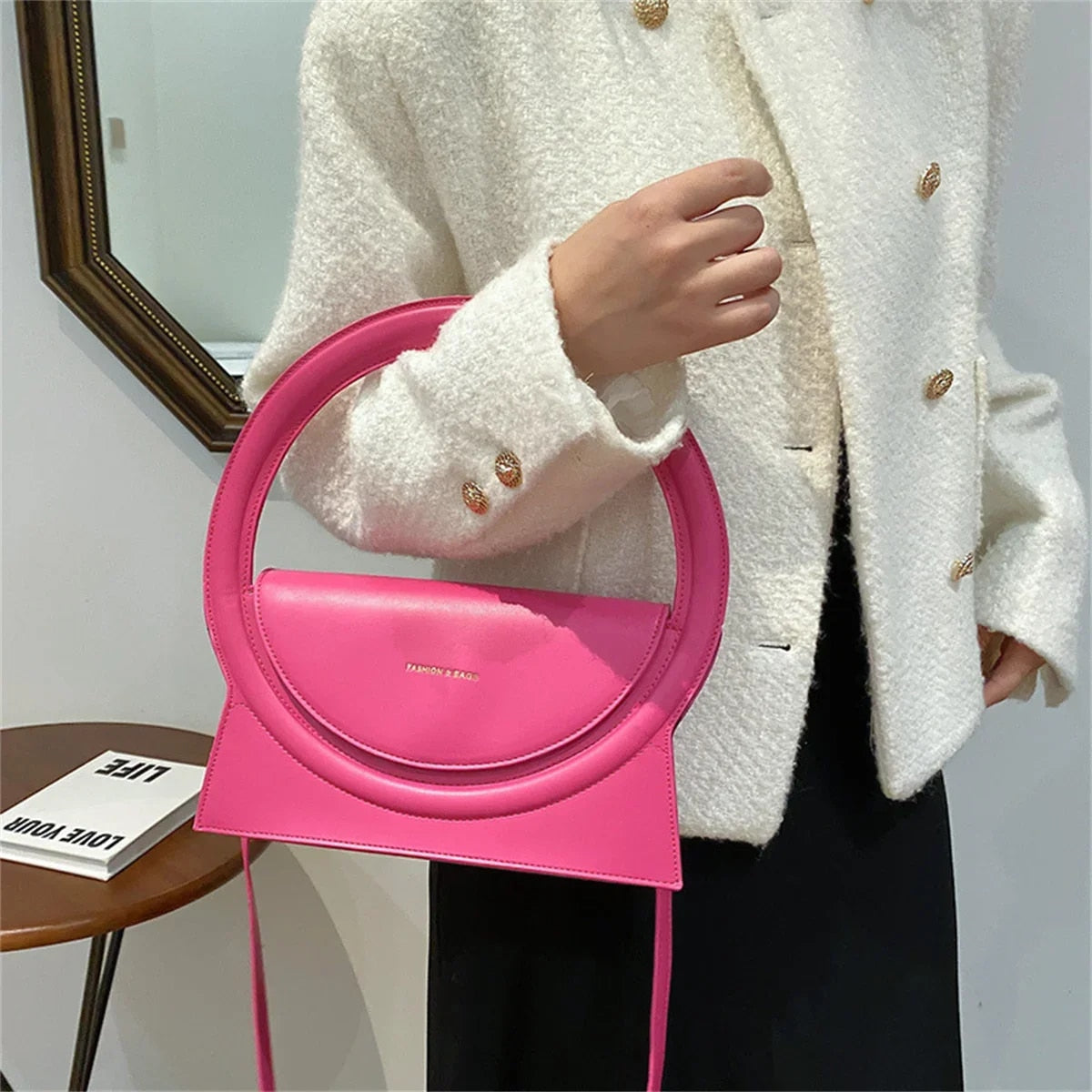 Jaqueline - Woman's Luxury Designer Leather Circle Shoulder Bag