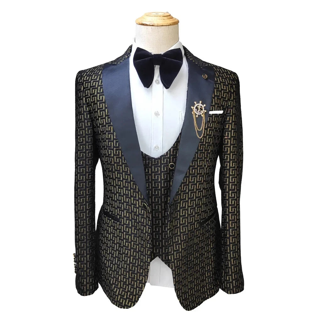 King's Men - Three-Piece Gold Palace Print Suit