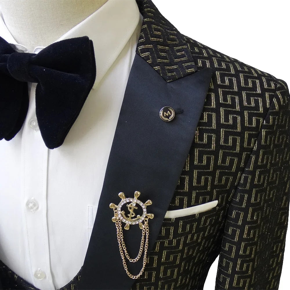 King's Men - Three-Piece Gold Palace Print Suit