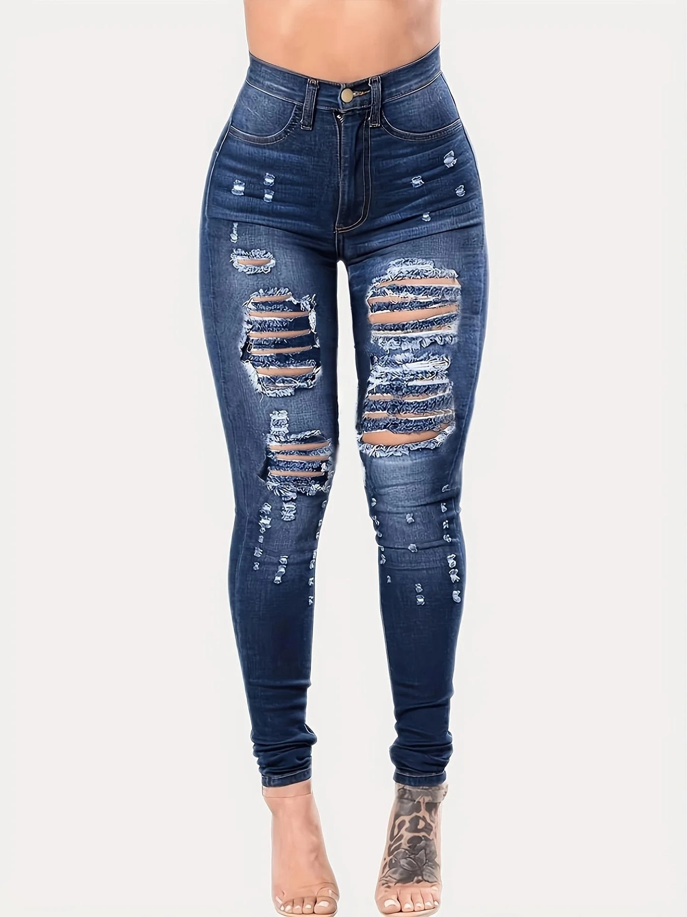 Indy - Women's Distressed Ripped Skinny Jeans