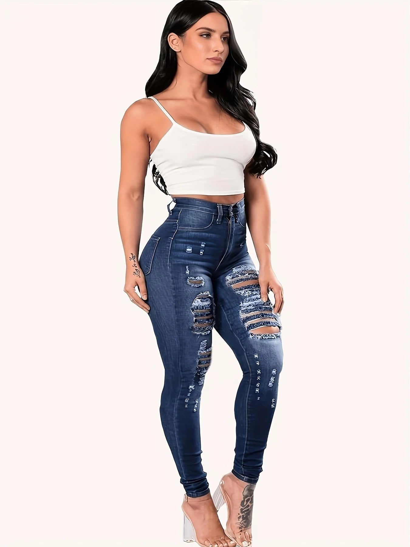 Indy - Women's Distressed Ripped Skinny Jeans