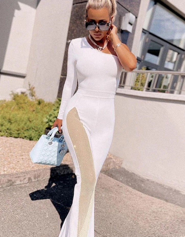 Show A Leg - Sexy Mesh Patchwork One Shoulder Jumpsuit