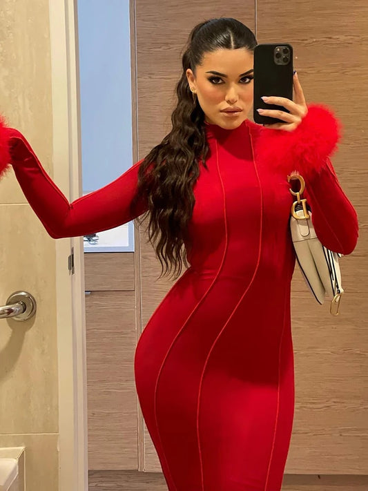 Robin - Red Knit Backless Bodycon Dress