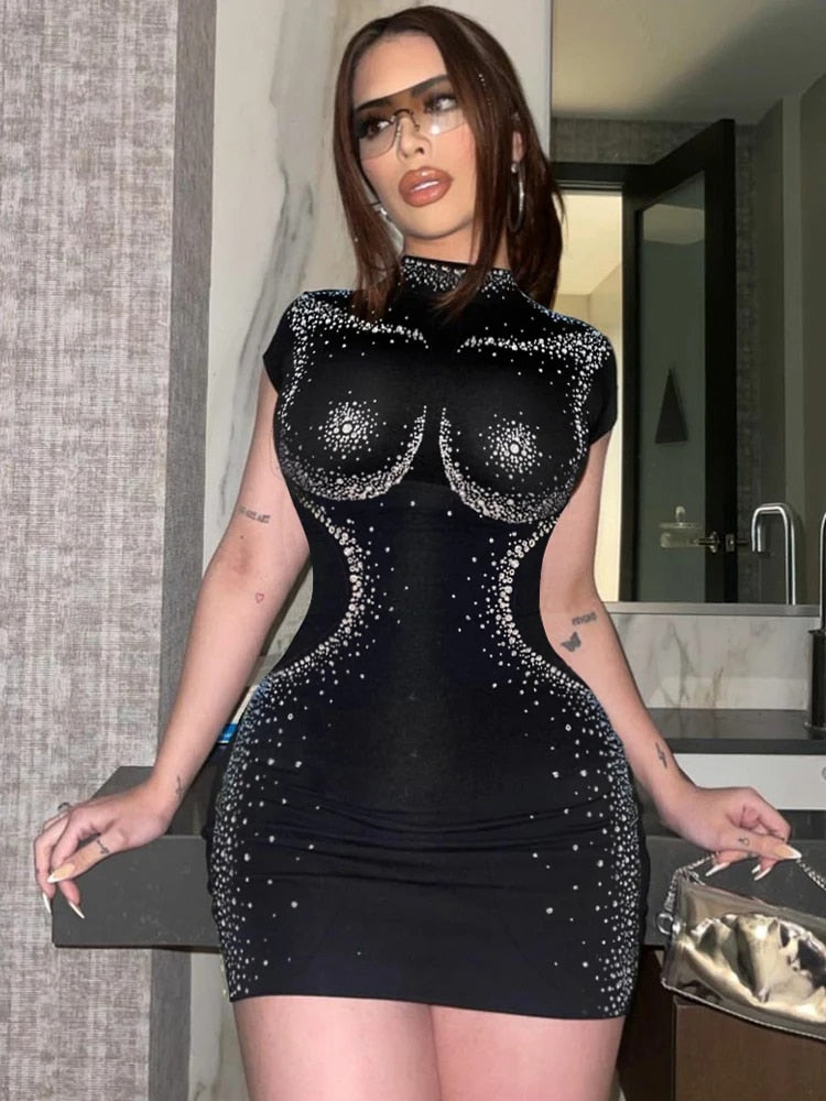 Stephania - Sexy Bling Bodycon Mini Dress