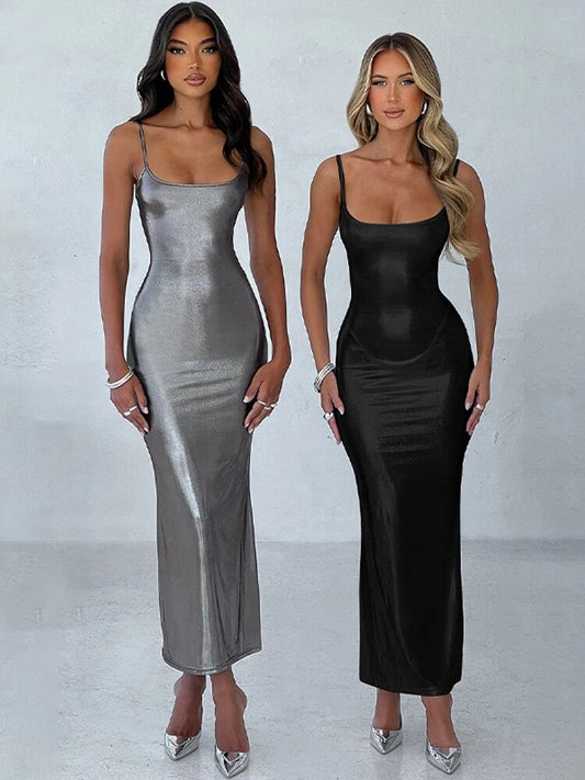 Tabitha - Shiny Solid Maxi Dress