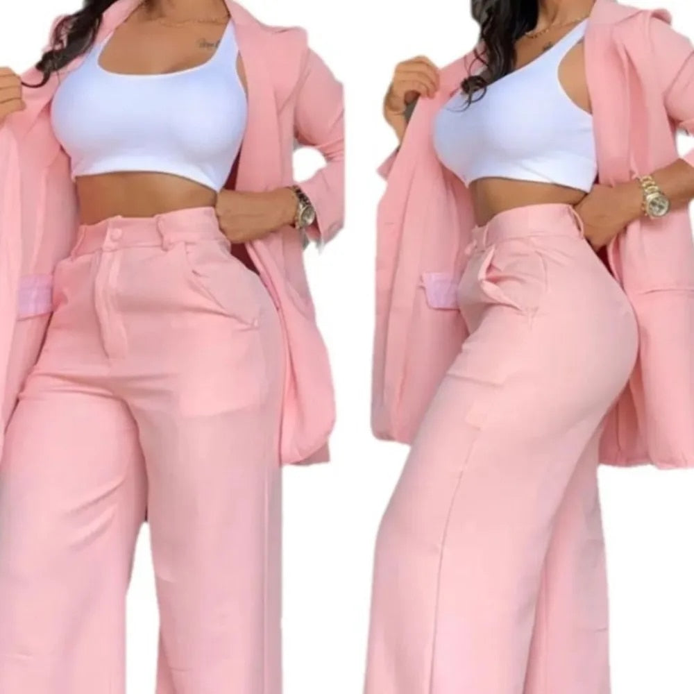 Spring Vacation - Elegant Two-Piece Pants Suit
