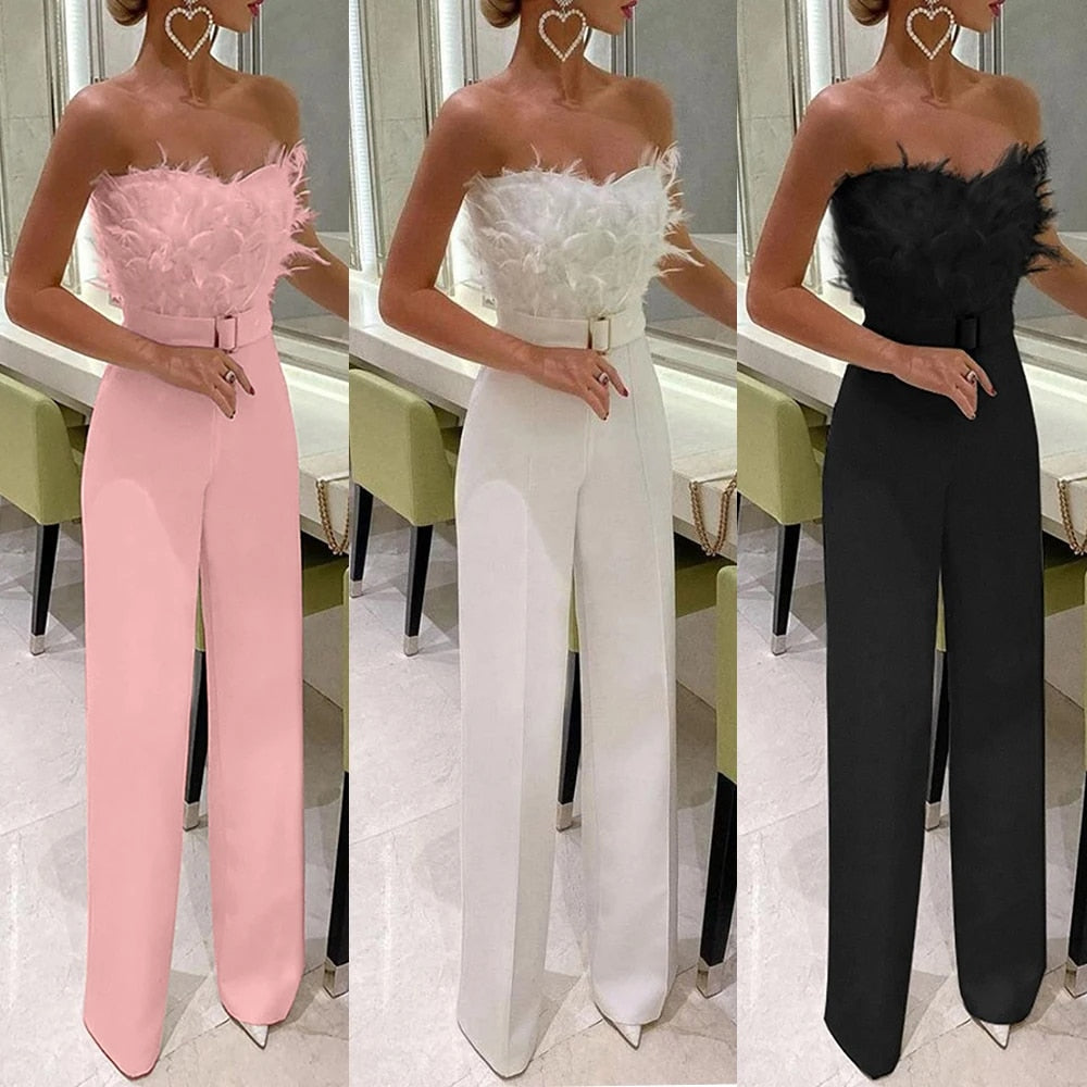 In Fine Feather - Women's Elegant Solid Jumpsuit