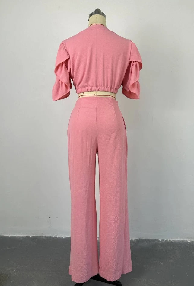 In The Pink - Flared Sleeve Wide Leg Pants Suit