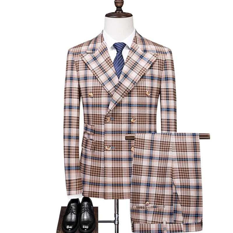 Herman - Men's Two-Piece Double Breasted Plaid Suit