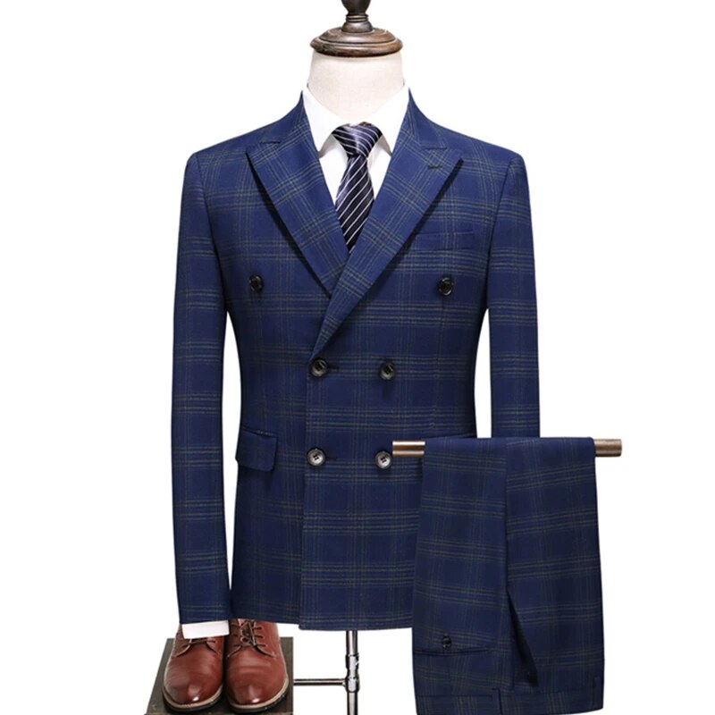 Herman - Men's Two-Piece Double Breasted Plaid Suit