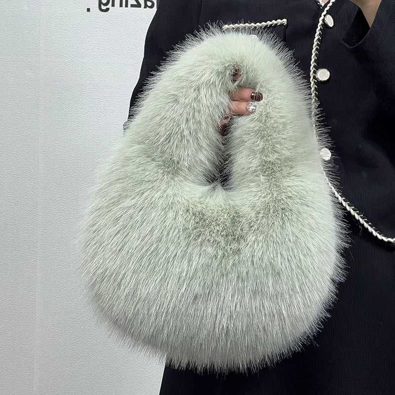 Luna - Women's Chic Plush Designer Half Moon Fluffy Faux Fur Handbag