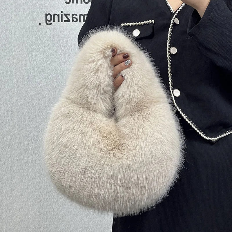 Luna - Women's Chic Plush Designer Half Moon Fluffy Faux Fur Handbag