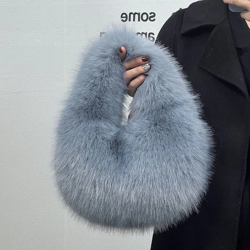 Luna - Women's Chic Plush Designer Half Moon Fluffy Faux Fur Handbag