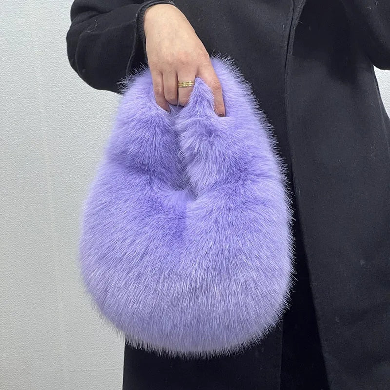 Luna - Women's Chic Plush Designer Half Moon Fluffy Faux Fur Handbag