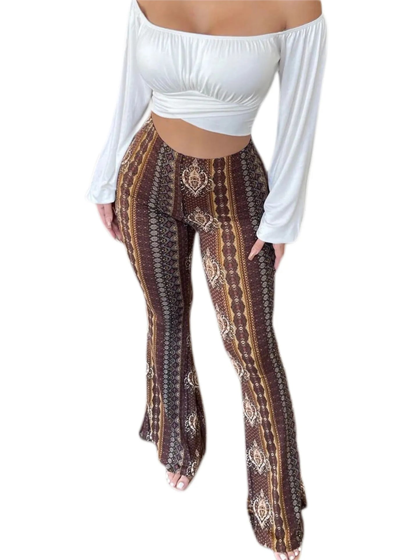 Jolene - Boho Flare Pants Tribal Print Bell Bottom Yoga Pants